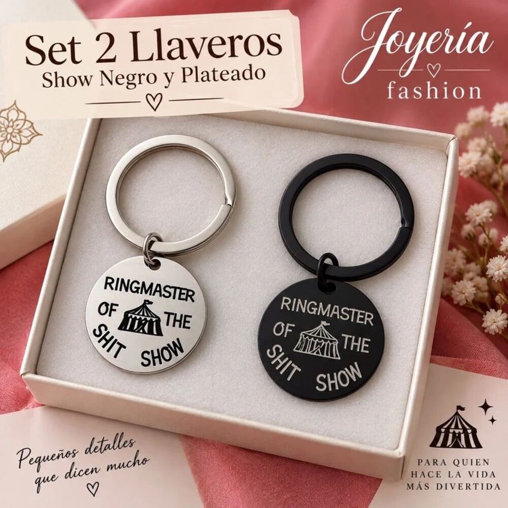 Set 2 Llavero Ringmaster of the Shit Show Negro y Plateado Funny Keychain Regalo